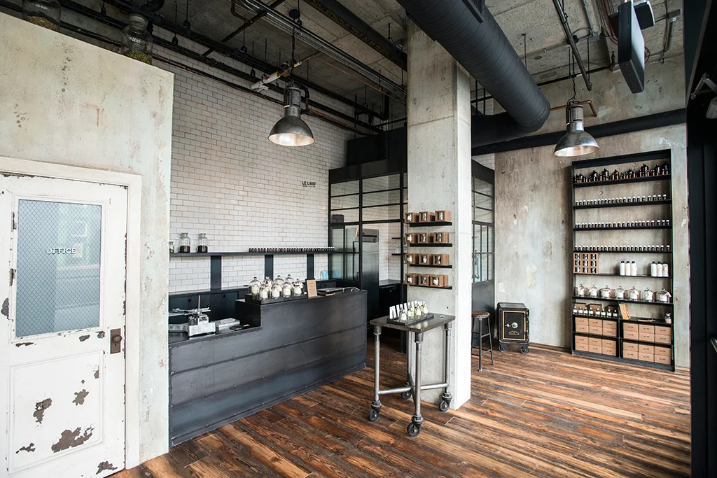Industrial interior with brushed steel and wood
